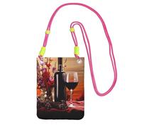 FHEBNDS Borse a tracolla con fiore di vino rosso per le donne alla moda piccola borsa da viaggio per telefono cellulare borse per telefono portafoglio per uomo fucusia