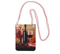 FHEBNDS Borse a tracolla con fiori di vino rosso per le donne alla moda piccola borsa da viaggio per telefono cellulare borse per telefono portafoglio per uomo rosa