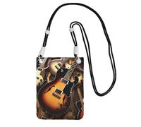 FHEBNDS Borse a tracolla per chitarra musicale da donna alla moda piccola borsa da viaggio per telefono cellulare borse per telefono portafoglio per uomo nero