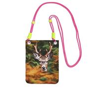 FHEBNDS Deer tra foglie spesse, borse a tracolla da donna alla moda piccola borsa da viaggio per telefono cellulare portafoglio per uomo nero, fucusia, taglia unica