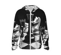 FHEBNDS Giacca da uomo con cappuccio UPF 50+ protezione solare con zip intera, maniche lunghe, camicia da sole a scacchi in bianco e nero da donna con tasca, nero, XXX-Large