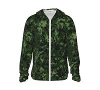 FHEBNDS Giacca da uomo con cappuccio UPF 50+, protezione solare, zip intera, maniche lunghe, verde militare, mimetica digitale, nero, XL