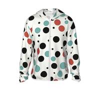 FHEBNDS Giacca da uomo UPF 50+ con cappuccio e cerniera intera, a maniche lunghe, a pois, con tasca, nero, XXL