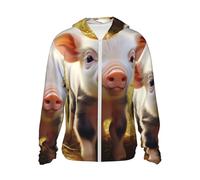 FHEBNDS Giacca da uomo UPF 50+ con cappuccio e cerniera intera, a maniche lunghe, con motivo animali della fattoria, da donna, con tasca, nero, XXX-Large
