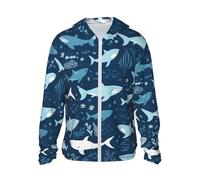 FHEBNDS Giacca da uomo UPF 50+ con cappuccio e cerniera intera, a maniche lunghe, con squali, con tasca, nero, 3XL