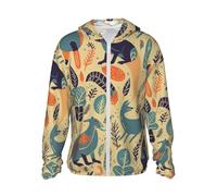 FHEBNDS Giacca da uomo UPF 50+ con cappuccio e cerniera intera, a maniche lunghe, motivo animali australiani, da donna, con tasca, nero, XXL