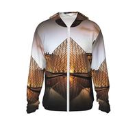 FHEBNDS Giacca da uomo UPF 50+ protezione solare con cappuccio e zip intera, a maniche lunghe, museo del Louvre di Parigi, camicia da sole, nero, XX-Large