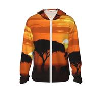 FHEBNDS Giacca da uomo UPF 50+ protezione solare con cappuccio e zip intera, a maniche lunghe, Sunset African Savanna, nero, XXL