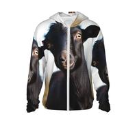 FHEBNDS Giacca da uomo UPF 50+ protezione solare con cappuccio e zip intera, maniche lunghe, carina, nera, con animali di capra, nero, Small