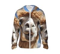 FHEBNDS Giacca da uomo UPF 50+ protezione solare con cappuccio e zip intera, maniche lunghe, divertente, alpaca, lama, camicia da sole da donna con tasca, nero, X-Large