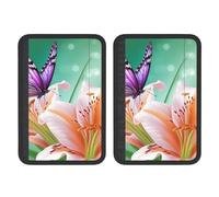 FHEBNDS Lilies and Butterfly - Set di 2 coperture universali per cintura di sicurezza dell'auto, morbide e confortevoli, per zaino, spalla, collo, accessori interni auto