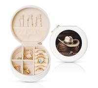 FHEBNDS Portagioie da viaggio in pelle per donne regali di compleanno, American West Rodeo Hat Jewelry Box con cerniera Piccolo organizer rotondo per gioielli scatola portaoggetti per anelli