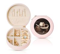 FHEBNDS Portagioie da viaggio in pelle per donne regali di compleanno, American West Rodeo Hat Jewelry Box con cerniera Piccolo organizer rotondo per gioielli scatola portaoggetti per anelli