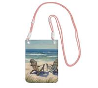 FHEBNDS Scena della spiaggia con sedie Borse a tracolla per le donne alla moda piccola borsa da viaggio per telefono cellulare borse portafoglio per uomo rosa