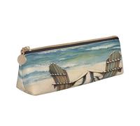 FHEBNDS Scena sulla spiaggia con sedie Borsa per il trucco per donne e uomini, grande astuccio estetico, portamonete, borsa cosmetica in pelle con cerniera, organizer da ufficio essenziale da viaggio