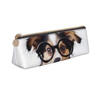 FHEBNDS Simpatico cane con occhiali, borsa per il trucco per donne e uomini, grande astuccio estetico, portamonete, borsa cosmetica in pelle con cerniera, organizer per ufficio e accessori da viaggio