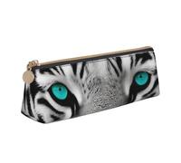 FHEBNDS Tigre con occhi di foglia di tè borsa per il trucco per donne e uomini grande astuccio estetico astuccio portamatite portamonete borsa cosmetica in pelle con cerniera organizzatore ufficio