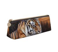 FHEBNDS Tigre sdraiata su legno borsa per il trucco per donne e uomini, grande astuccio estetico, portamonete, borsa cosmetica in pelle con cerniera, organizer da ufficio essenziale da viaggio