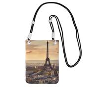 FHEBNDS Torre Eiffel e città borse a tracolla per le donne alla moda piccola borsa da viaggio per telefono cellulare portafoglio per uomo nero, nero, taglia unica