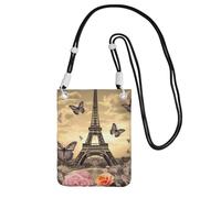 FHEBNDS Torre Eiffel Fiori e Farfalle Borse a Tracolla per Donna Trendy Piccola Borsa da Viaggio per Cellulare Portafoglio per Telefono da Uomo Nero, Nero, Taglia Unica