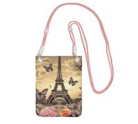 FHEBNDS Torre Eiffel Fiori e Farfalle Borse a Tracolla per Donna Trendy Piccola Borsa da Viaggio Telefono Cellulare Borse Portafoglio per Uomo Nero, Rosa, Taglia Unica