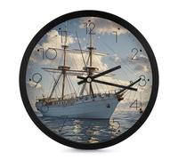 FHECVBN Orologio da parete rotondo Orologio da parete alla moda vintage nautico bianco nave orologio da camera da letto orologio da parete senza ticchettio orologio da parete decorativo per la casa