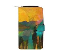 FHEDMN Portafoglio in vera pelle PU per uomini e donne - Bifold sottile con 12 scomparti per carte, borsa porta carte di credito e carta d'identità, ideale per viaggi, affari e uso quotidiano (alberi