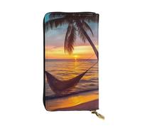 FHEDVBN Coconut Beach Sunset Amaca Portafoglio per uomo donna borsa lunga pochette in pelle grande borsa da viaggio porta telefono porta carte di credito porta soldi con cerniera portafogli in pelle