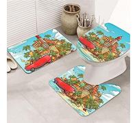 FHEDVBN Island of Cuba, set di 3 tappetini da bagno super morbidi e assorbenti, con contorno a forma di U, tappetino per WC e copriwater in microfibra di flanella, tappetini antiscivolo
