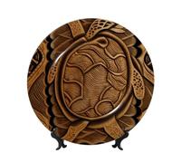 FHEDVBN Piatto decorativo da esposizione, piatto decorativo in porcellana cinese hawaiana tapa honu tartaruga 17,8 cm, piatto piano in ceramica con supporto, ornamenti da appendere alla parete
