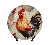 FHEDVBN Piatto decorativo per esposizione, arte animale, pittura di pollo, piatto decorativo in porcellana ossea da 17,8 cm, piatto da pranzo in ceramica con supporto, ornamenti da appendere alla