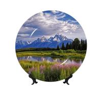 FHEDVBN Piatto decorativo per esposizione, grande teton parco nazionale Bone China Piatto decorativo da 15,2 cm, piatto piano in ceramica con supporto, ornamenti da appendere alla parete, elegante
