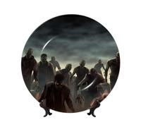 FHEDVBN Piatto decorativo per esposizione, molti zombi Bone China Piatto decorativo da 15,2 cm, piatto da pranzo in ceramica con supporto, ornamenti da appendere alla parete, elegante artigianato