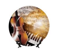 FHEDVBN Piatto decorativo per esposizione, pianoforte violino note musicali in porcellana Bone China Piatto decorativo da 15,2 cm, piatto piano in ceramica con supporto, ornamenti da appendere alla