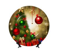 FHEDVBN Piatto decorativo per esposizione, piatto decorativo in porcellana Bone China Merry Christmas, 20,3 cm, piatto da pranzo in ceramica con supporto, ornamenti da appendere alla parete, elegante