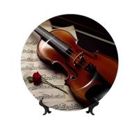 FHEDVBN Piatto decorativo per esposizione, spartito per violino in porcellana Bone China Piatto decorativo da 15,2 cm, piatto piano in ceramica con supporto, ornamenti da appendere alla parete