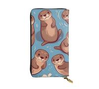 FHEDVBN Portafoglio con lontre marroni a forma di animale per uomo e donna, borsa lunga in pelle, grande borsa da lavoro, porta telefono da viaggio, porta carte di credito, portamonete con cerniera