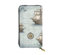 FHEDVBN Portafoglio con mappa della barca per uomini e donne borsa lunga in pelle pochette grande borsa da viaggio porta telefono porta carte di credito custodia per soldi con cerniera portafogli in