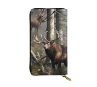 FHEDVBN Portafoglio da uomo e donna con cervo da caccia e orso alce borsa lunga in pelle pochette grande borsa da viaggio porta telefono porta carte di credito porta soldi con cerniera portafogli in