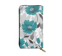 FHEDVBN Portafoglio floreale grigio e bianco verde acqua per uomo donna borsa lunga pochette in pelle grande borsa da viaggio porta telefono porta carte di credito porta soldi con cerniera portafogli