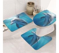 FHEDVBN Set di 3 tappeti da bagno Winter The Dolphin, super morbidi e assorbenti, con contorno a forma di U, tappetino per WC e copriwater in microfibra di flanella, tappetini antiscivolo