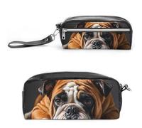 FHESDCW A Sad Bulldog, astuccio grande capacità con cerniera, borsa per cosmetici da appendere, impermeabile, per viaggi, astuccio vintage in pelle per donne e uomini
