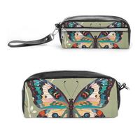 FHESDCW Antico astuccio con farfalla grande capacità con cerniera, borsa cosmetica impermeabile da appendere per viaggi, astuccio vintage in pelle per donne e uomini