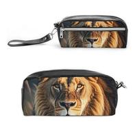 FHESDCW Astuccio a forma di leone di grande capacità con cerniera, borsa per cosmetici impermeabile da appendere per viaggi, astuccio vintage in pelle per donne e uomini