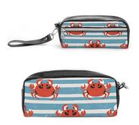 FHESDCW Astuccio a righe con granchio, grande capacità, con cerniera, borsa per cosmetici da appendere, impermeabile, per viaggi, astuccio vintage in pelle per donne e uomini