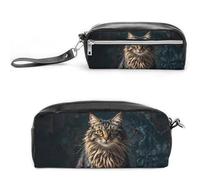 FHESDCW Astuccio carino e adorabile con gatto, grande capacità con cerniera, borsa per cosmetici impermeabile da appendere, per viaggi, astuccio vintage in pelle per donne e uomini