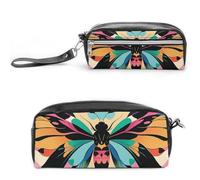 FHESDCW Astuccio carino e colorato con falene, grande capacità, con cerniera, borsa per cosmetici impermeabile da appendere, per viaggi, astuccio vintage in pelle per donne e uomini