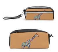 FHESDCW Astuccio colorato con giraffa grande capacità con cerniera, borsa cosmetica impermeabile da appendere per viaggi, astuccio vintage in pelle per donne e uomini