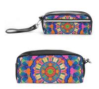 FHESDCW Astuccio colorato mandala grande capacità con cerniera, borsa per cosmetici impermeabile da appendere, per viaggi, astuccio vintage in pelle per donne e uomini