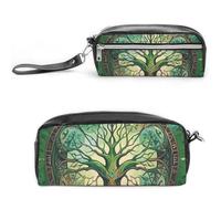 FHESDCW Astuccio con albero del mondo, grande capacità, con cerniera, borsa per cosmetici da appendere, impermeabile, per viaggi, astuccio vintage in pelle per donne e uomini
